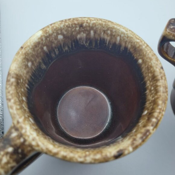 Hull Cup Mug Brown Drip Glaze Oven Proof Coffee Tea Square Handle Set Pair Two - Picture 9 of 12